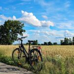 Ein Fahrrad steht am Rande eines Weges