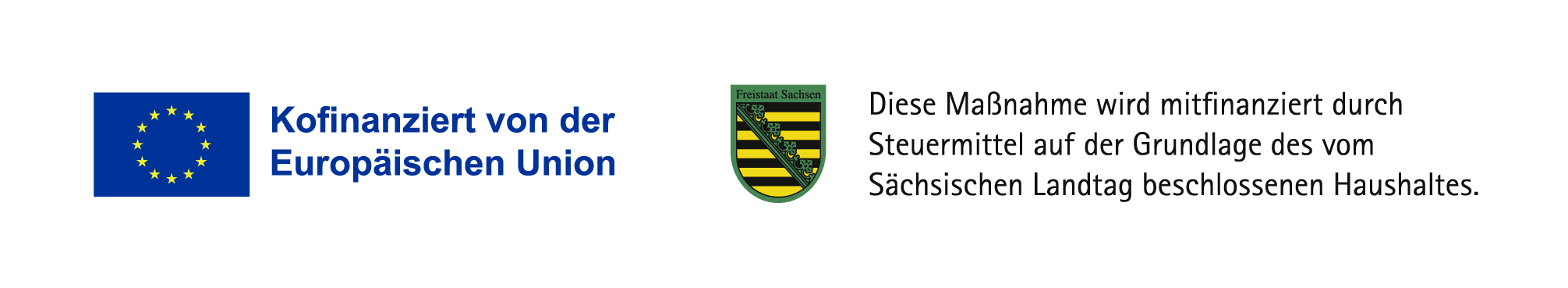 EFRE-ESF_LO_Kombination_EU-Logo_SachsenSignet-klassisch_H_RGB Logos der Europäischen Union und des Freistaates Sachsen mit Text zur Kofinanzierung durch EU und sächsische Steuermittel.